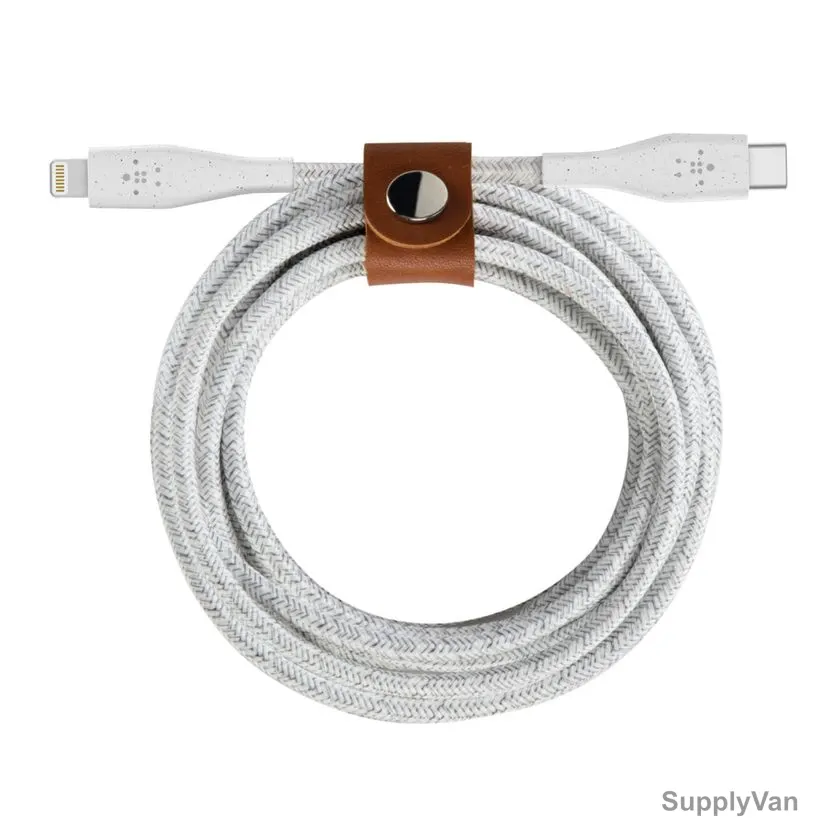 Belkin USB-C to Lightning Cable With Leather Strap, F8J243BT04-WHT, BoostCharge, 1.2 Mtrs, White