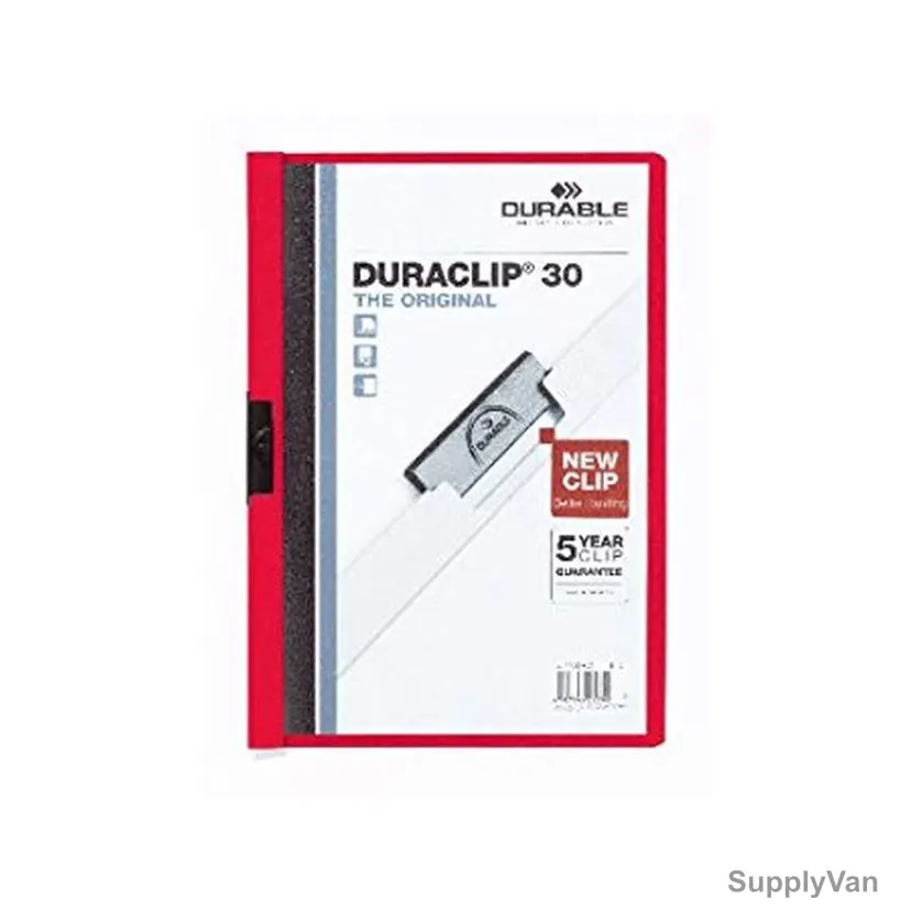 Durable Clip File Folder, 2200RD, Duraclip, A4, 30 Sheets, Red, 25 Pcs/Box