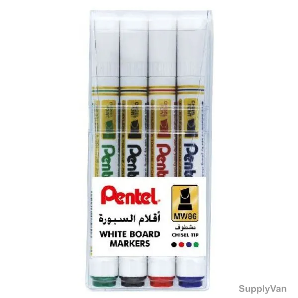 Pentel White Board Marker, PE-MW86-04, 1.8-4.5MM, Assorted Colors, 4 Pcs/Set