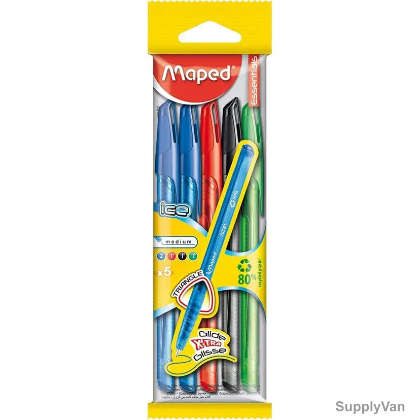 Maped Ice Ball Point Pen, MD-224405, Assorted Colors, 5 Pcs/Set