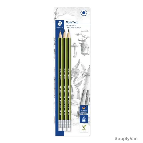 Staedtler Noris Eco Pencil Set With Eraser Tip, ST-182-30-HB, Green/Black, 3 Pcs/Pack