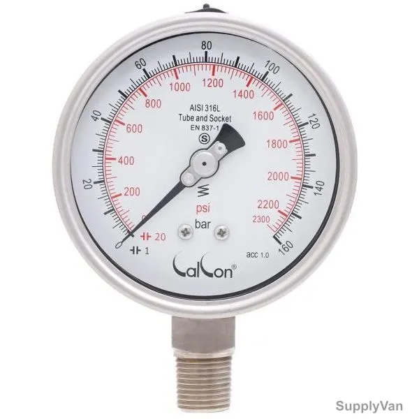 Calcon Pressure Gauge, CC20A, 100MM, 1/2 Inch, NPT, 0-160 Bar