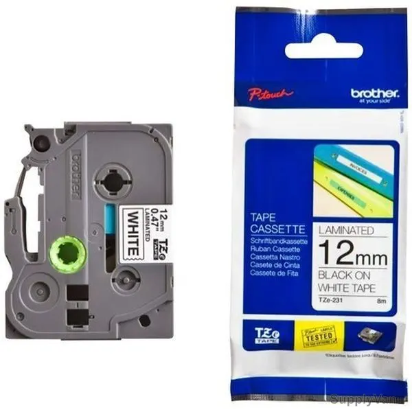 Brother Labelling Tape Cassette, TZE-231, 12MM x 18 Mtrs, Black on White