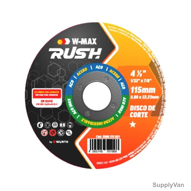 W-Max Cutting Disc, 5986211151, Rush, 1MM Thk, 22.23MM Bore Dia x 115MM Disc Dia