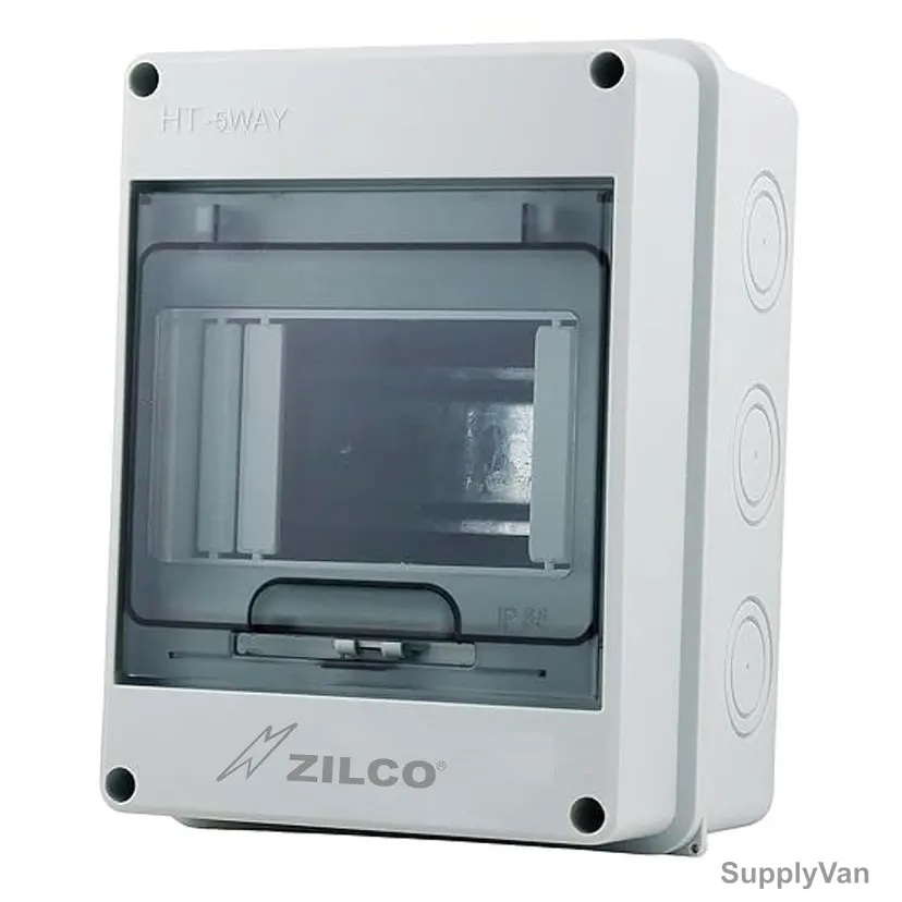 Zilco Wall Mounted Electrical Junction Box, ZHTB-5, Plastic, 5 Way, IP65, Grey