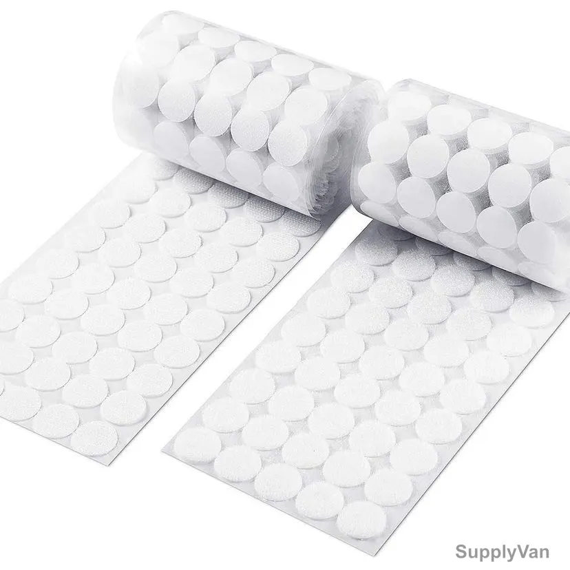 Self Adhesive Velcro Coin, Polyester/Nylon, 25MM Dia, White, 100 Pcs/Pack — image 1