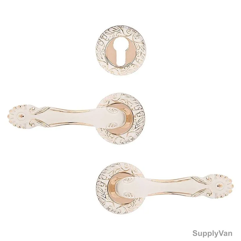 ACS Rose Door Handle W/ Key Hole, Z09-AA133-IVORY-GP, White and Gold