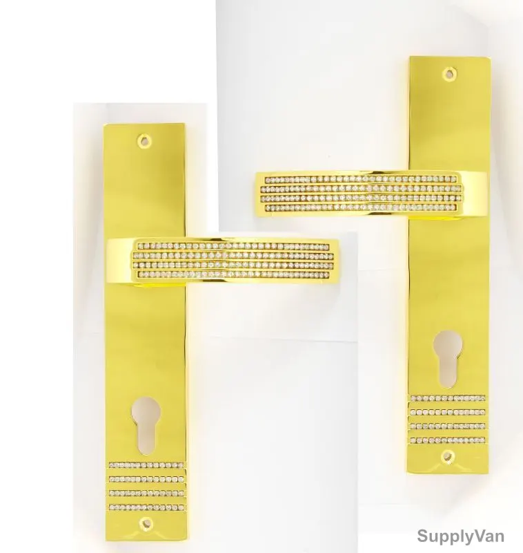 Robustline Lever Handle Stone Brass Plated with lock, SAF-28, Brass Material, Gold Colour