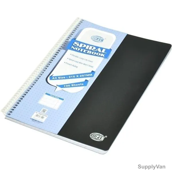 FIS French Ruling Notebook with Spiral Binding, FSNBSA4FRPPBK, 210 x 297MM, 100 Pages, Black