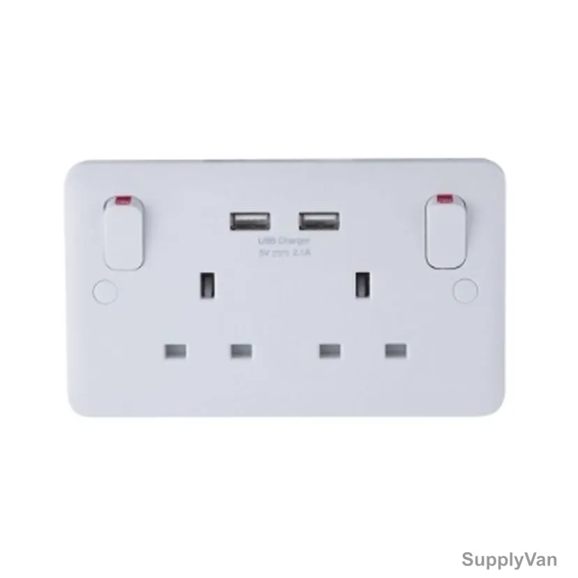 Schneider Electric Moulded Twin Switched Socket With 2 USB Port, GGBL30202USBAS, Lisse, 13A, White — image 1