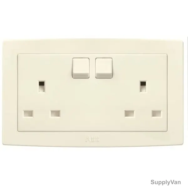 ABB Single Pole Switched Socket With Neon LED, AC230-82, Concept BS, 2 Gang, 250V, 13A, Ivory White