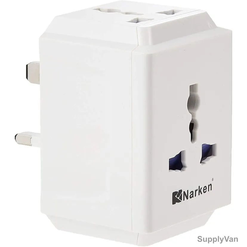 Narken Multi Function Plug Adaptor, NK-918-E, 3 Way, 13A, White — image 1