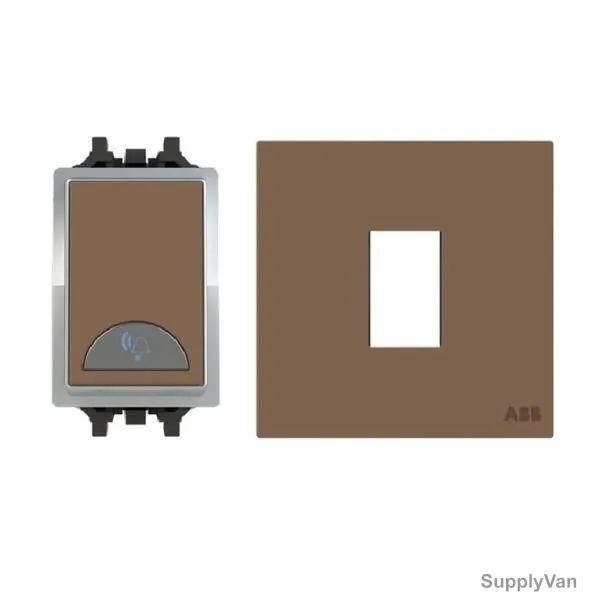 ABB Push Button Switch With Bell and Rocker Switch Frame, AMD42920-MO+AMD5120-MO, 1 Gang, 1 Way, 10A, Mocha Brown — image 1