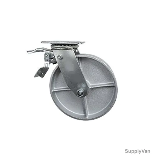 Maxwel Heavy Duty Swivel Wheel Caster With Brake, A4 Series, Iron, 12.5CM Wheel Dia, 500 Kg Loading Capacity, Silver