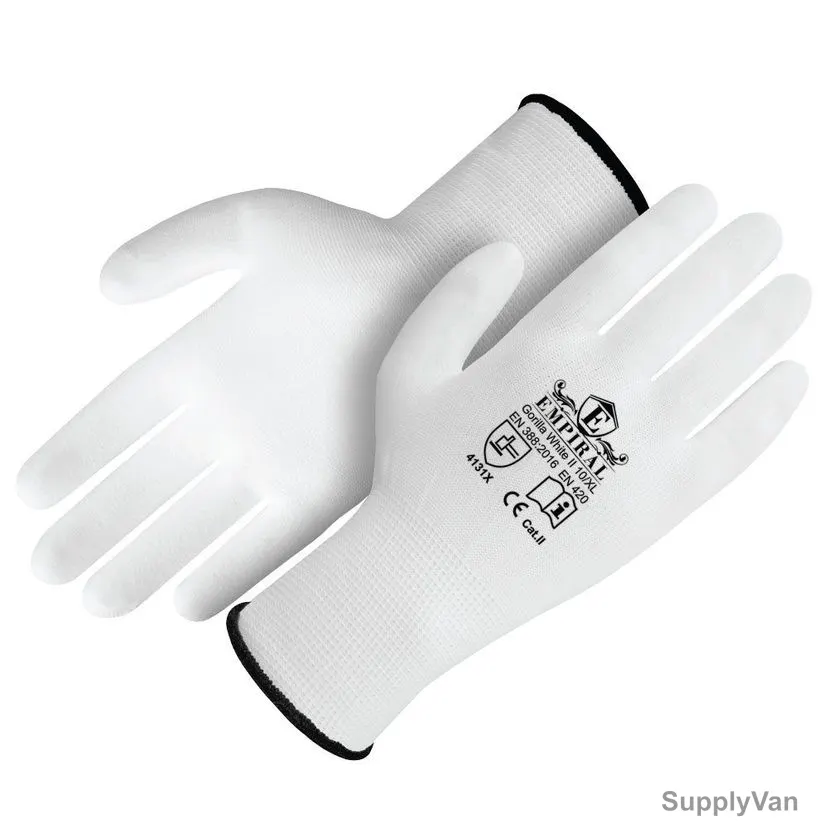 Empiral PU Palm Coated Gloves, Gorilla White II, M, White