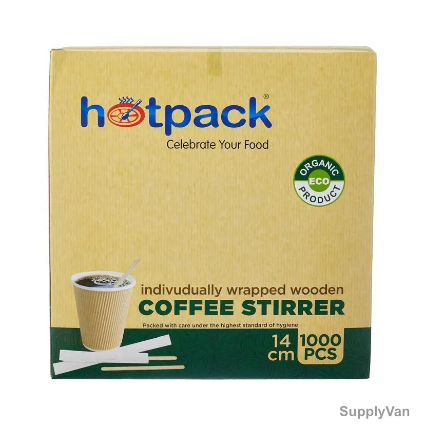 Hotpack Disposable Individually Wrapped Wooden Coffee Stirrer, WST14W, 14CM, 1000 Pcs/Pack