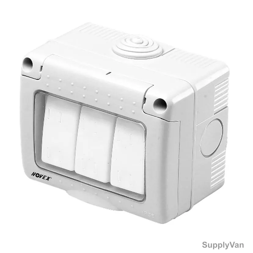 Novex Outdoor Power Control Switch, NV306WP, Polycarbonate, IP55, 240VAC, 3 Gang, 10A, Grey