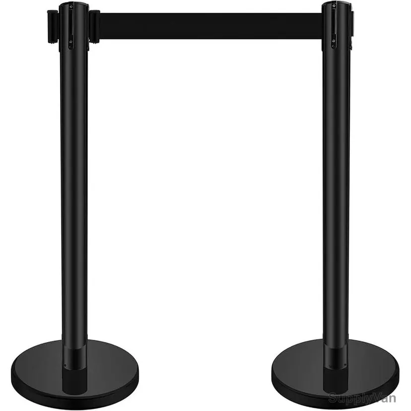 Retractable Barrier With 3 Mtrs Belt, Stainless Steel, 90CM Height, Black — image 1