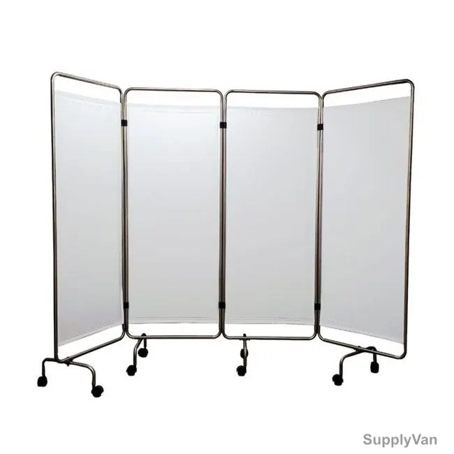 DP Metallic Four Folds Ward Screen, Stainless Steel/PVC, 244CM Width, Silver/White