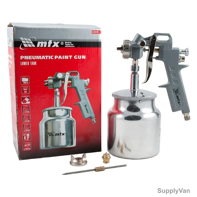 MTX Pneumatic Paint Gun With Lower Tank, 573179, 4 ATM, 1/4 Inch Connection Size, 750ML Tank Capacity — image 1
