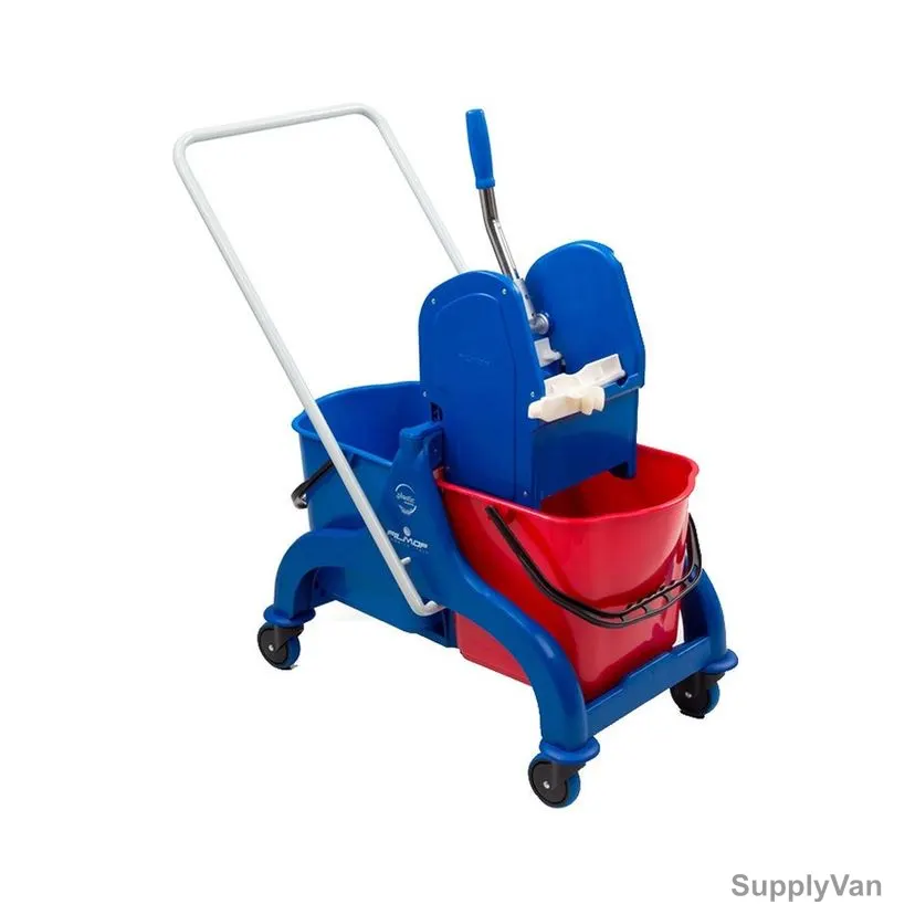 Double Mop Bucket Trolley With Wringer, BT23, Plastic, 50 Ltrs, Red/Blue