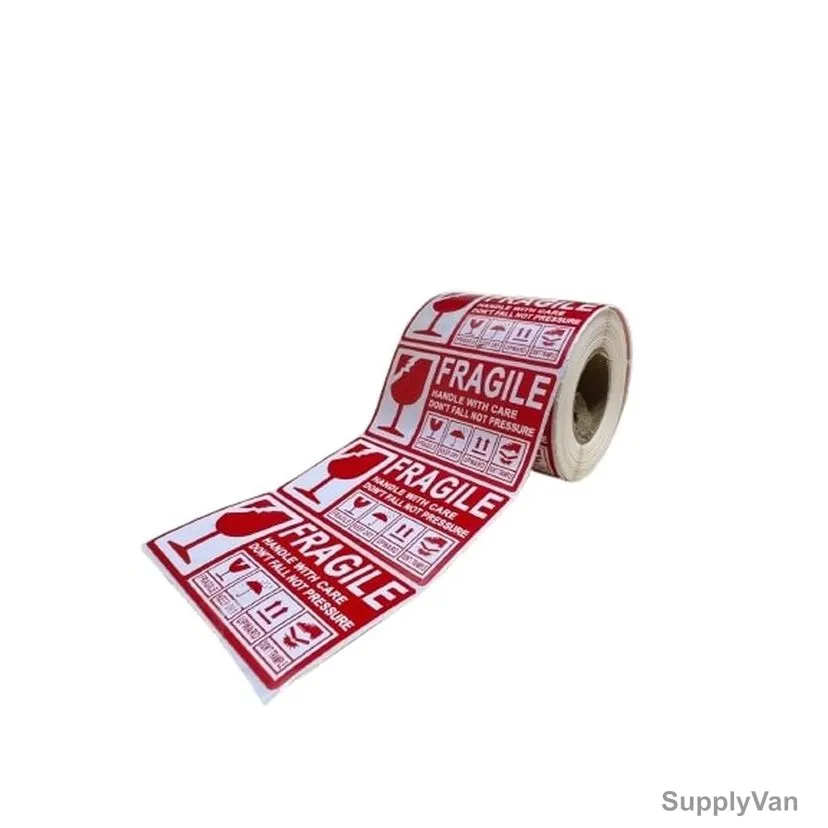 Fragile Warning Sticker, 50MM Width x 90MM Length, Red, 500 Pcs/Roll — image 1