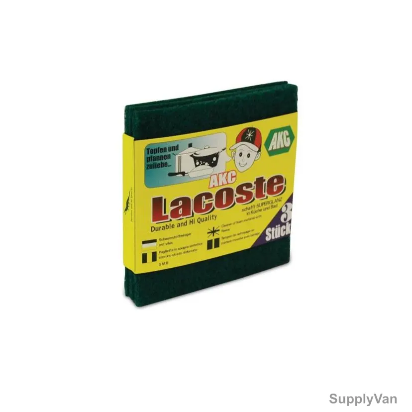 Lacoste Scouring Pad, SP03G, Nylon, 13CM Width x 13CM Length, Green, 3 Pcs/Pack