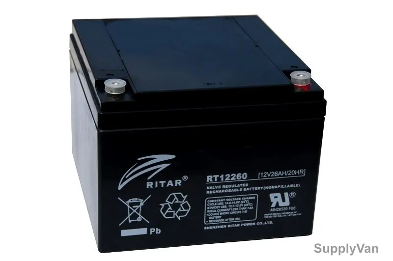 Ritar Reserve Power Battery, RT12260E, 26Ah, 12VDC, 6 Cells
