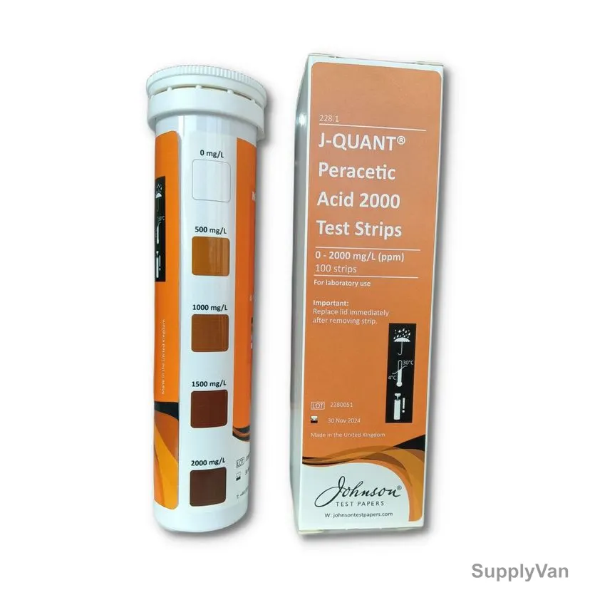 Johnson Peracetic Acid Test Strip, 228.1, J-Quant, 0 to 2000 PPM, 100 Strips/Vial