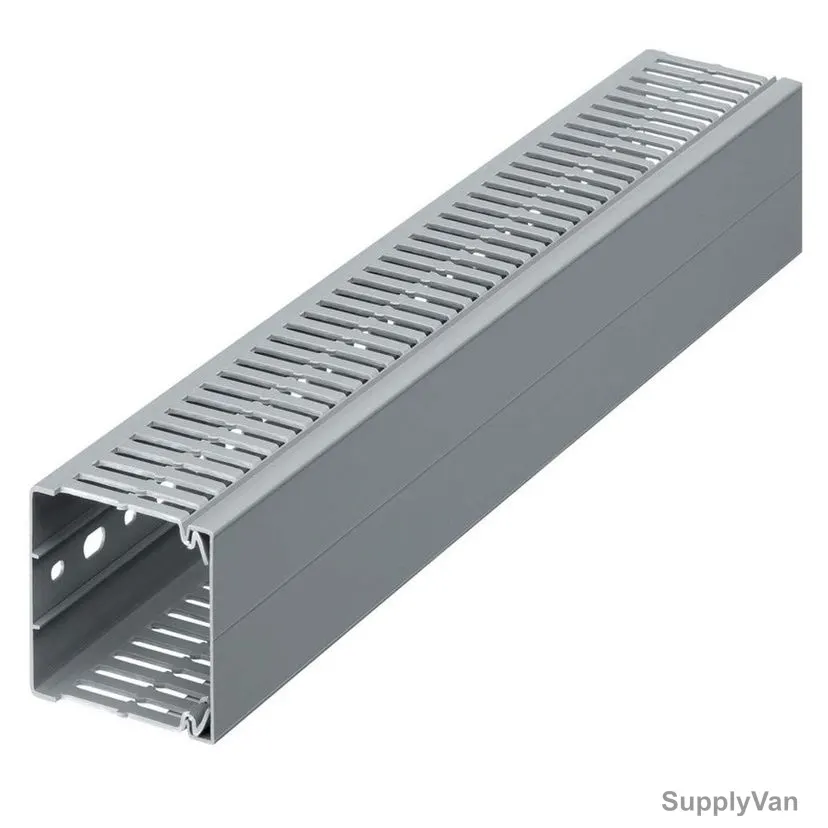 Hager Slotted Panel Trunking, BA7A80040, PVC, 80MM Height x 40MM Width, 2 Mtrs Length, Grey