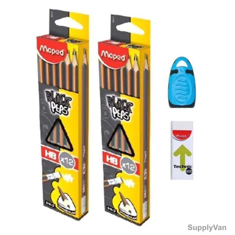 Maped Black'Peps Pencil Sharpener With Eraser, MDP-VP-044, Plastic/Metal, 26 Pcs/Set