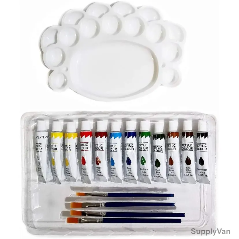 Tiptop Acrylic Color Set With Brushes and Palette, 12ML, Multicolor, 12 Pcs/Set — image 1