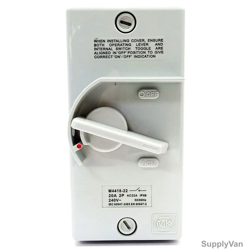 MK Switch Isolator, M4418-22, 20A, 2P, White