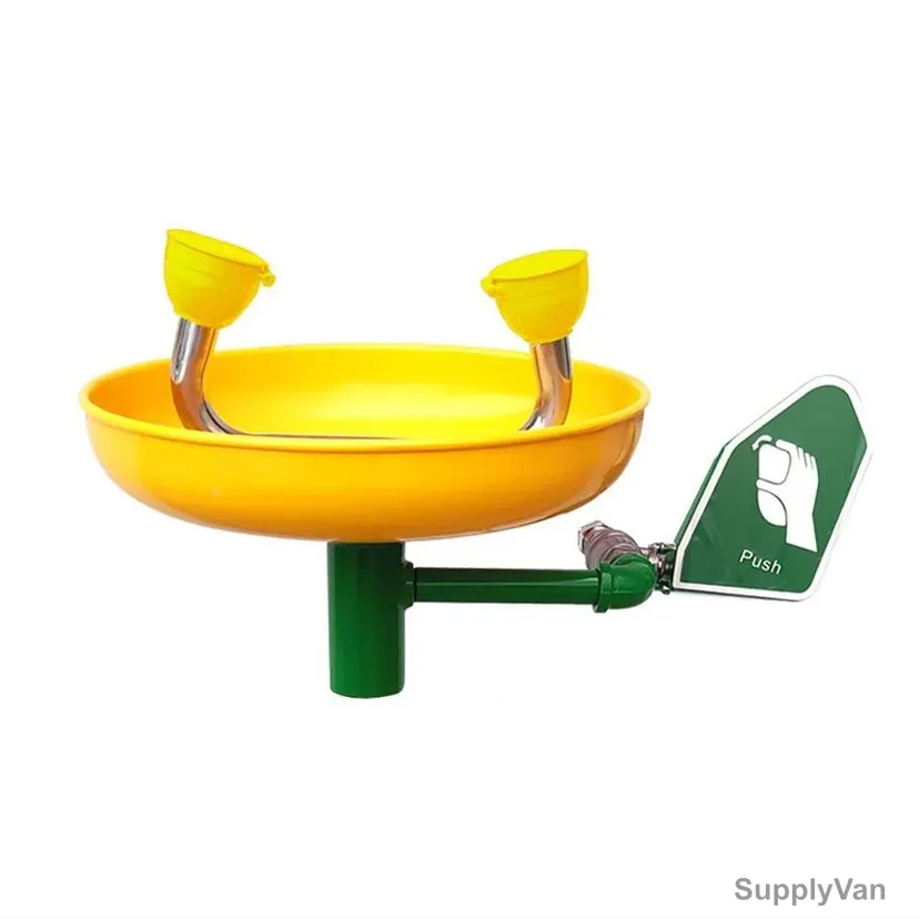 Matsuda Wall-Mounted Emergency Eye Wash Station, GI-B100, Galvanised Steel, Yellow/Green