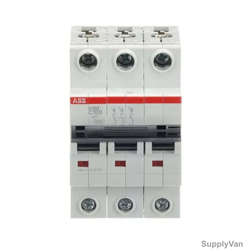 ABB Miniature Circuit Breaker, S203-C100, Curve Type C, 3 Pole, 6kA, 100A