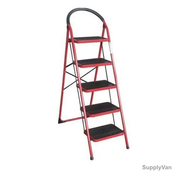 Robustline Step Ladder, 5 Steps, Steel, Red