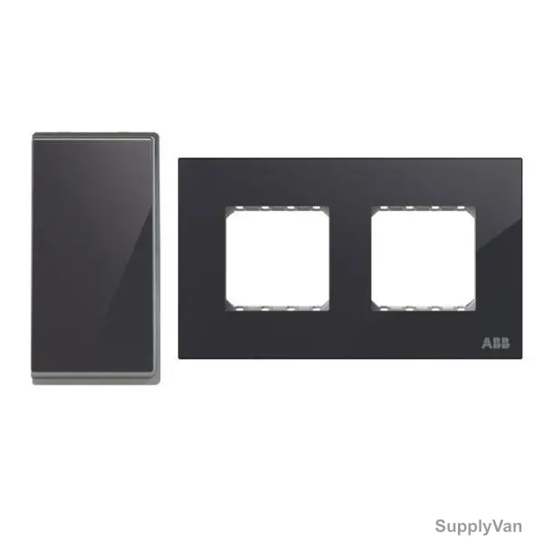ABB Electrical Switch With Double Rocker Frame, AMD10622-BG+AMD5244-BG, Millenium, 4 Gang, 2 Way, 10A, Black Glass — image 1