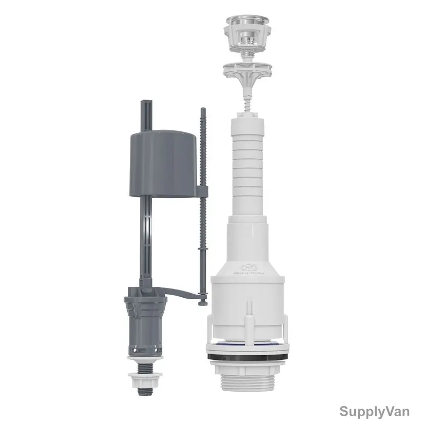 Mega Push Type Flush Tank Mechanism, 3004, ABS, 3/8 Inch Inlet Size, White/Grey — image 1