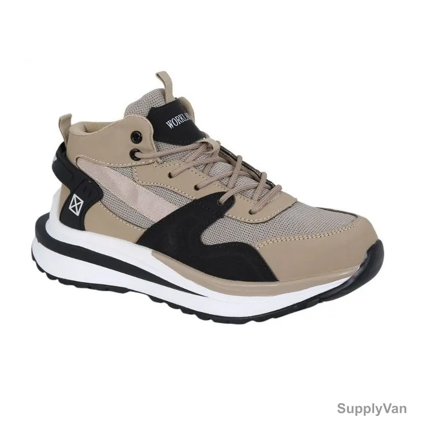 Workland Steel Toe Mid Ankle Safety Shoes, PUM, SBP, Size44, Beige/Black