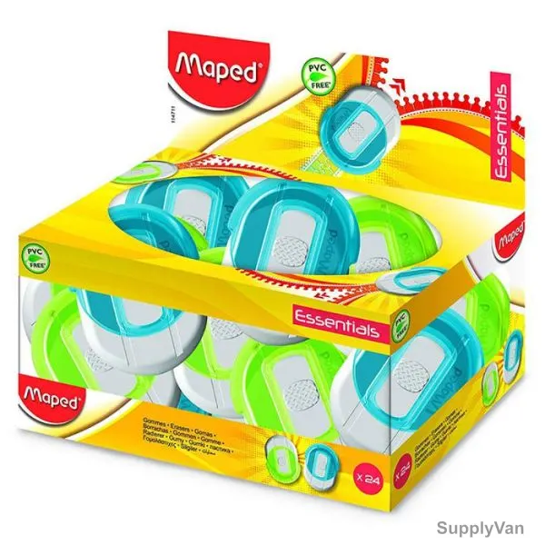 Maped Essentials Protected Eraser, MD-114711, Assorted Colors, 24 Pcs/Pack