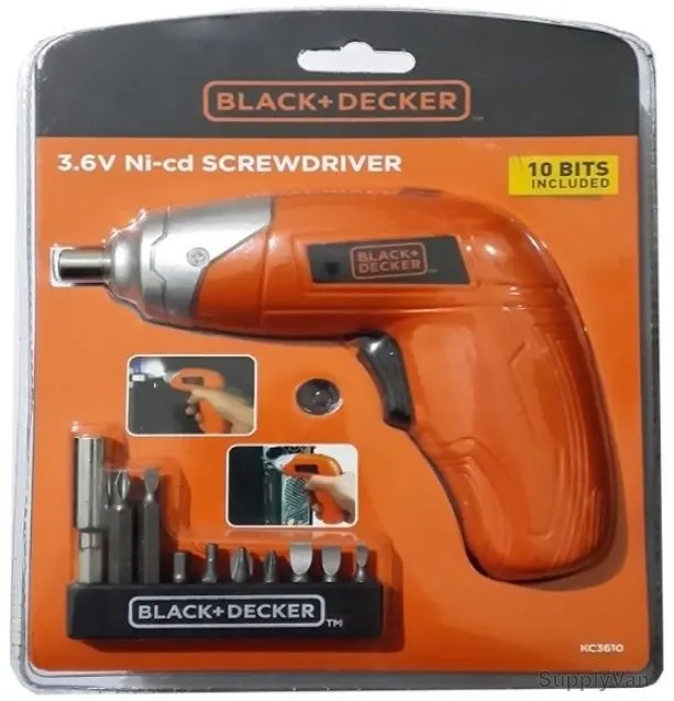Black and Decker Cordless Screwdriver with 10 Bits, KC3610-B5, 3.6V