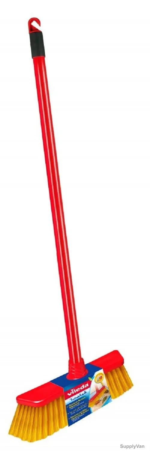 Vileda Outdoor Floor Broom With Stick, VLFC119636A, Trapezoid Shape, Red and Yellow