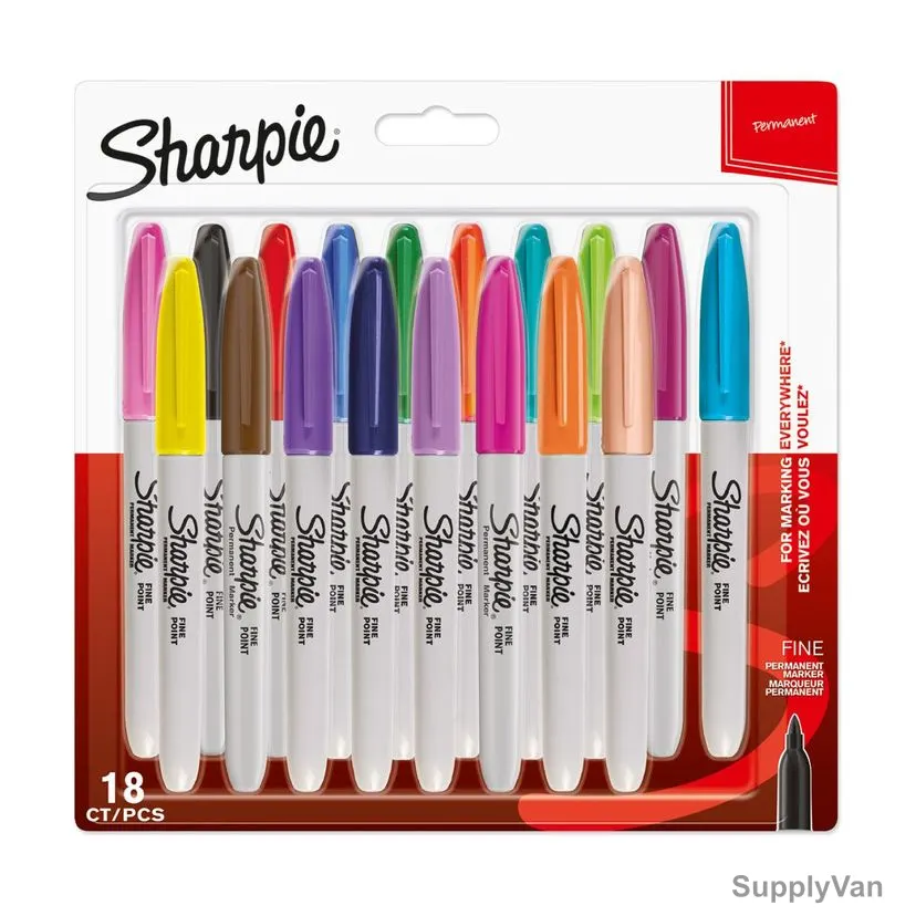 Sharpie Permanent Marker, SP-1996112, 0.9MM Tip Size, Assorted Colors, 18 Pcs/Set