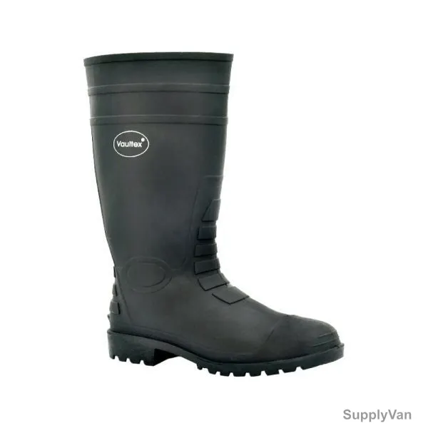 Vaultex Steel Toe Gumboots, RBB, Size38, Black, Mid Calf