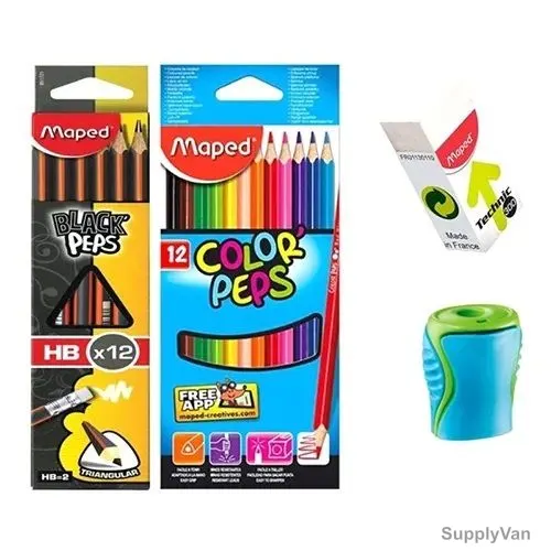 Maped Color'Peps Pencil Set With Sharpener and Eraser, MDP-VP-111, Assorted Colors, 26 Pcs/Set
