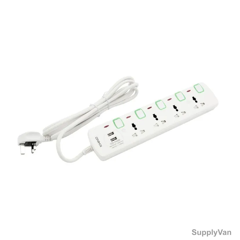 Khind Universal Extension Socket With 2 USB Slot and Neon Indicator, EM8143MU3M, 4 Way, 13A, 3 Mtrs Cable Length — image 1