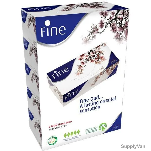 Fine Facial Tissue, Oud Scented, 150 Sheets x 2 Ply, White, PK5
