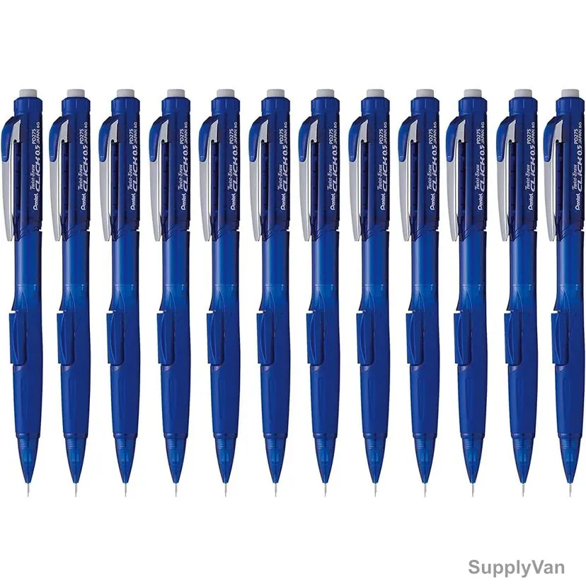 Pentel Twist Eraser Click Mechanical Pencil, PE-PD275T-C, 0.5MM, Blue, 12 Pcs/Pack