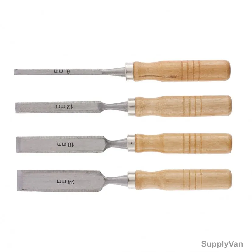 Sparta Flat Chisel Set With Wooden Handle, 243965, Carbon Steel, 4 Pcs/Set