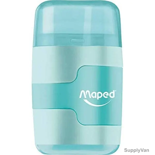 Maped Connect Pastel Color Pencil Sharpener With Eraser, MD-049231, 2 Hole, Blue, 20 Pcs/Pack